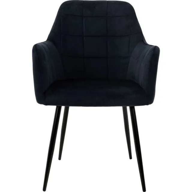 ecd germany Set van 2 Eetkamerstoelen met rugleuning en armleuningen Zwart Fluwelen Zitting Metalen Poten Keukenstoelen Woonkamerstoeltjes Woonkamerstoeltjes Gestoffeerde stoeltjes Fauteuils