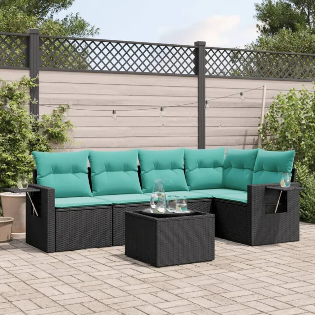 vidaXL 6-delige tuinbankset met kussens van zwart polyrotan, foto 2
