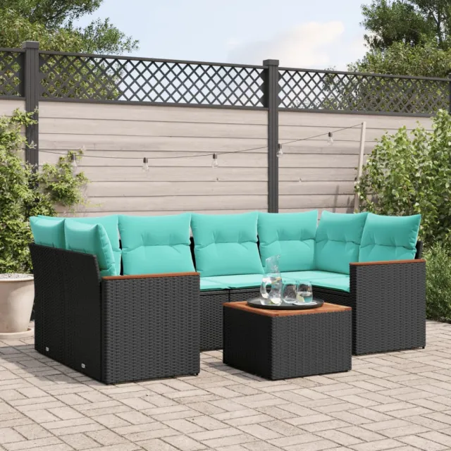 vidaXL 7-delige tuinbankset met kussens van zwart polyrotan, foto 2