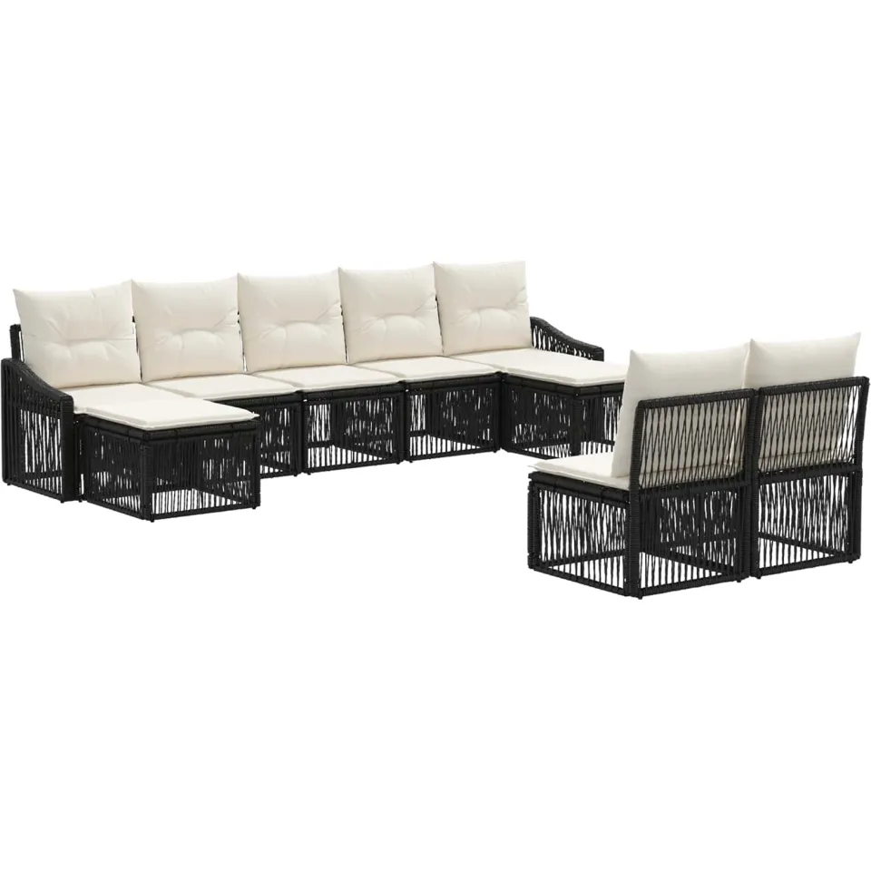 vidaXL Tuinbankenset 9 st 9-zits Zwart poly rattan, foto 3