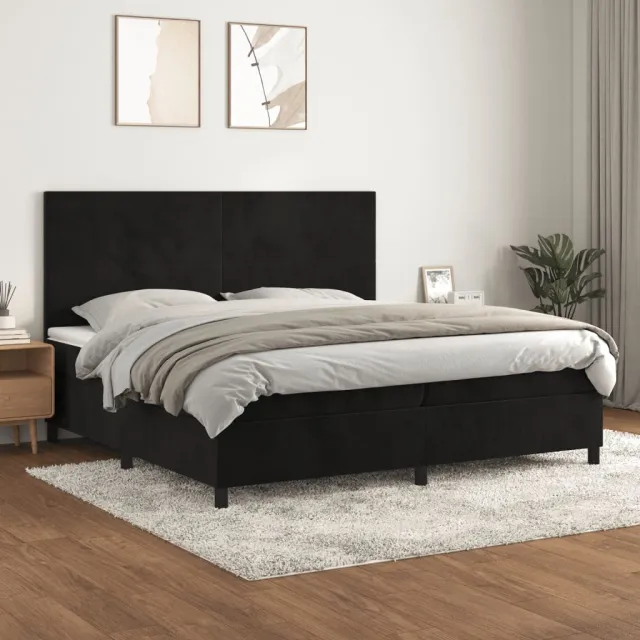vidaXL Boxspring met matras fluweel zwart 200x200 cm