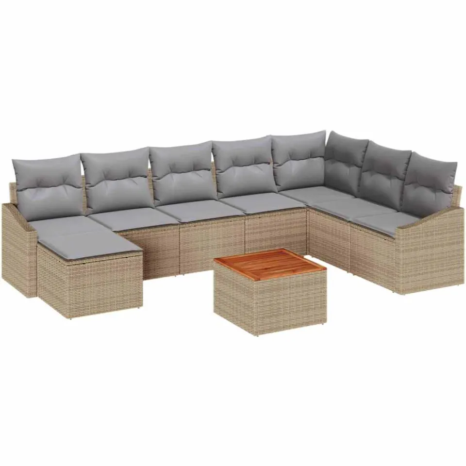 vidaXL Tuinbankenset 9 st Beige poly rattan