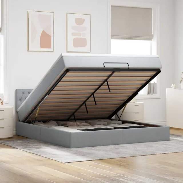 vidaXL Bed met matras 160x200 cm stof lichtgrijs grijs