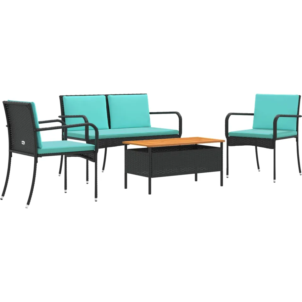 vidaXL Tuinset Zwart poly rattan