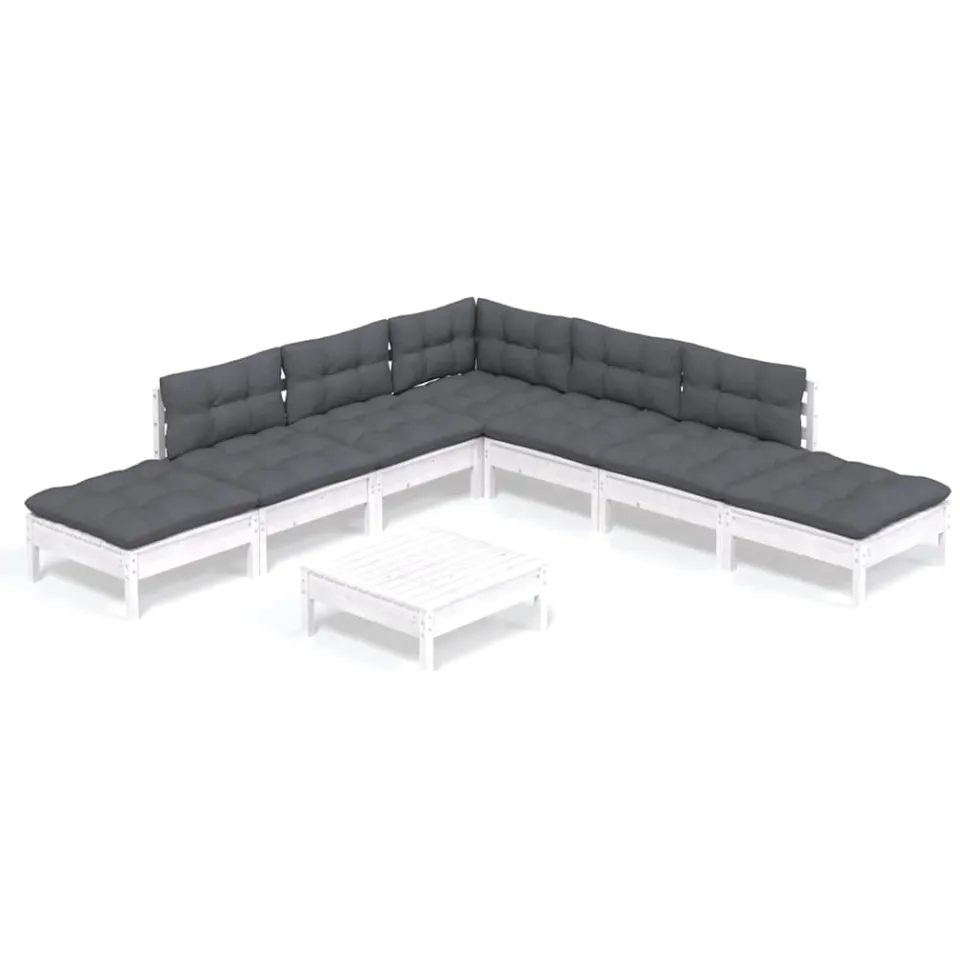 vidaXL 8-delige Loungeset met kussens grenenhout wit
