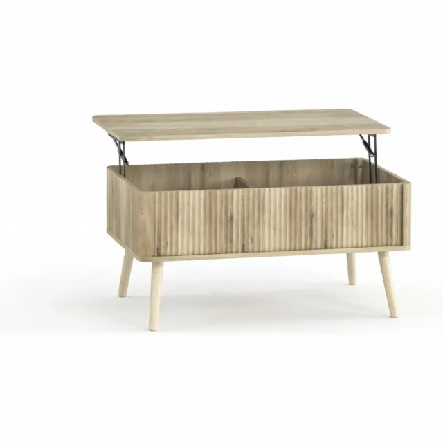 SONNENH Salontafel met liftblad en 2 opbergvakken - MDF in eikenlook en grenen poten - 91 x 56 cm Naturel eikenlook