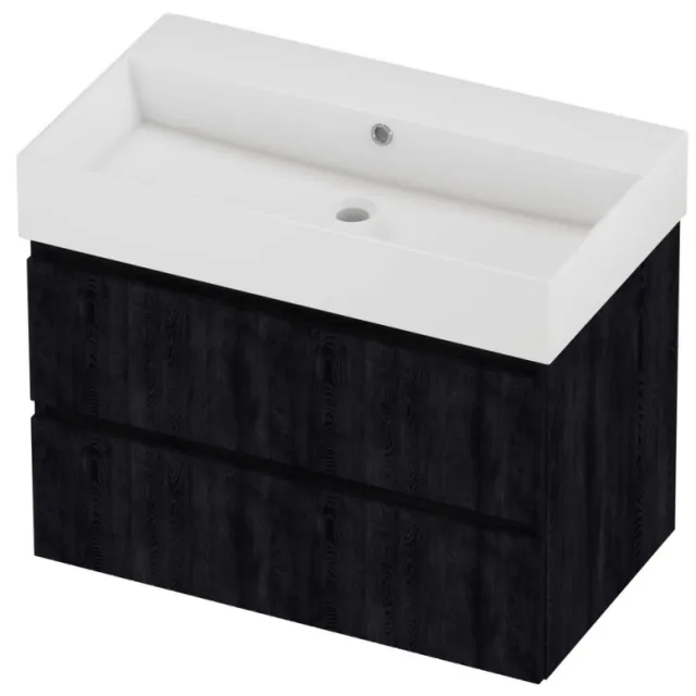 Proline Zara Badmeubelset Porselein Loft Zonder Kraangat 80x46x65 cm Glans Wit Charcoal Oak Eiken