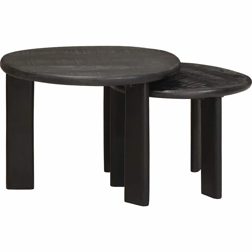vidaXL Nest Koffietafels 2 st Zwart Ø 50 x 40 cm Massief Mango Hout, foto 3