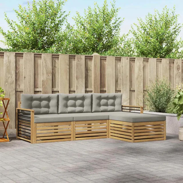 vidaXL Buiten bankenset 4 st 4-zits Wit en Lichtgrijs Polyester