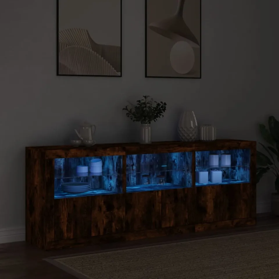 vidaXL Dressoir met LED-verlichting 181,5x37x67 cm gerookt eikenkleur, foto 2