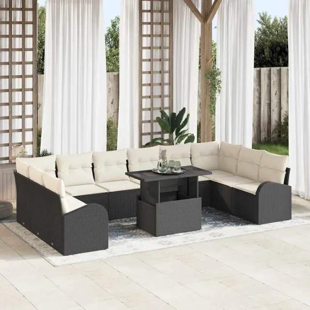 vidaXL Tuin Sofa Set 11 st Zwart Poly riet, foto 2