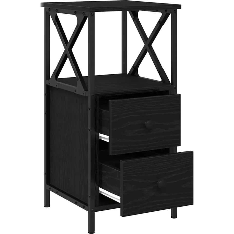 vidaXL Nachtkastje 2 st Zwart Eiken 34 x 35,5 x 70 cm Bewerkt hout, foto 3