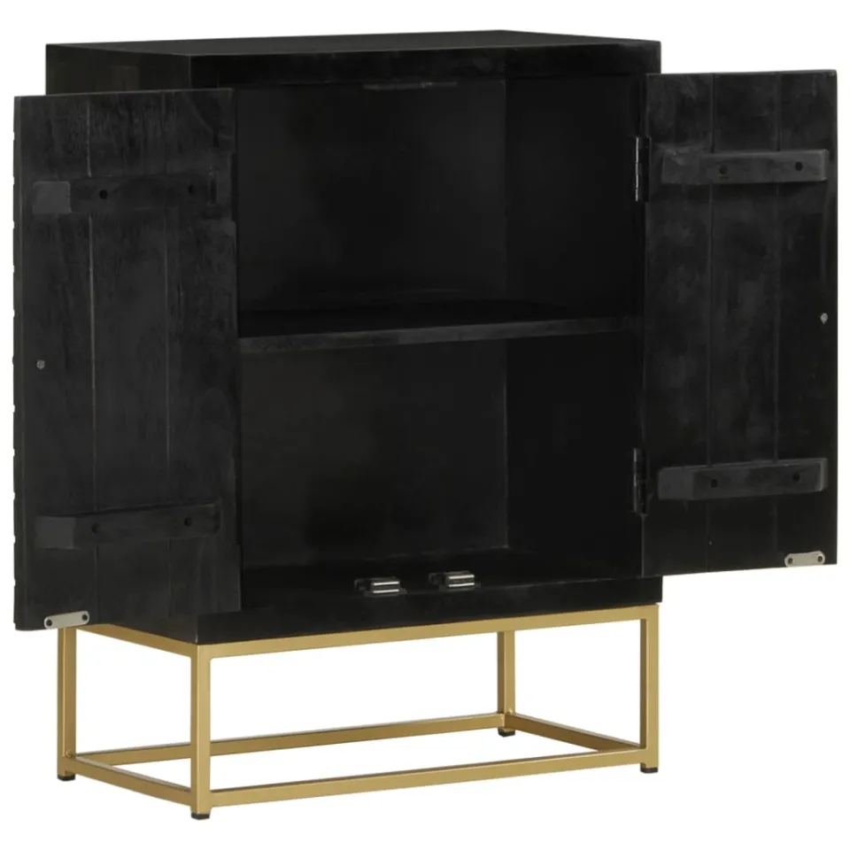 vidaXL Dressoir met 2 deuren 55x30x75 cm mangohout zwart en goud, foto 4