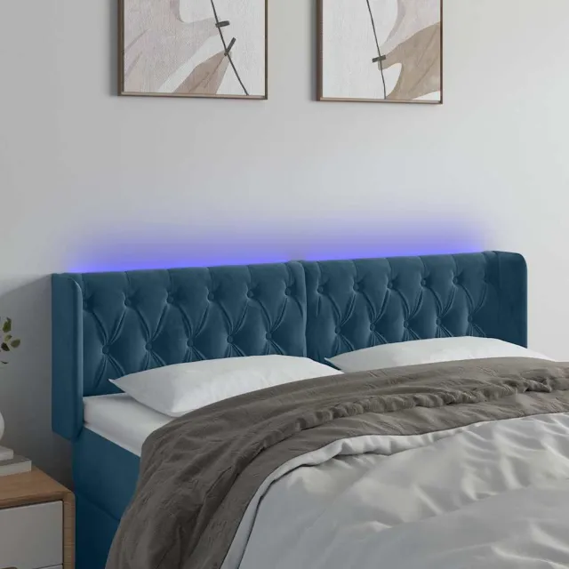 vidaXL Hoofdbord LED 147x16x78/88 cm fluweel donkerblauw
