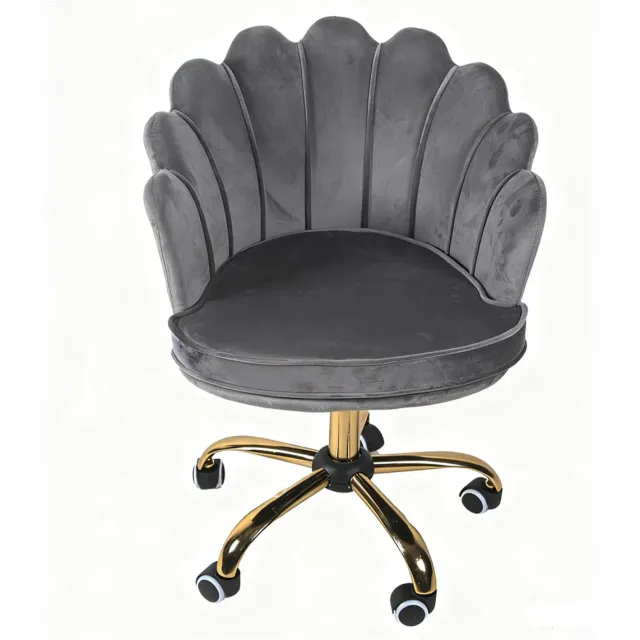 Russle Velvet Schelp Bureaustoel Grijs met Goudkleurig onderstel - Fluweel - Schelp - Beauty - Salon - Studeren - Slaapkamer - Kaptafel - Visagie - Kapper - Trendy - Verrijdbaar - Verstelbaar Grijs/Goud