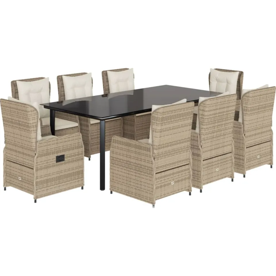 vidaXL 9-delige Tuinset met kussens poly rattan beige, foto 3