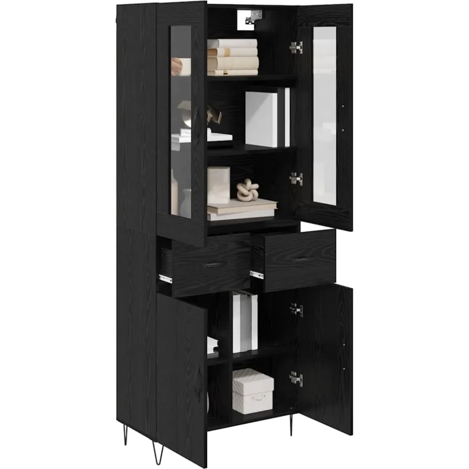 vidaXL Hoge kast Zwart Eiken 69,5 x 34 x 90 cm Bewerkt hout