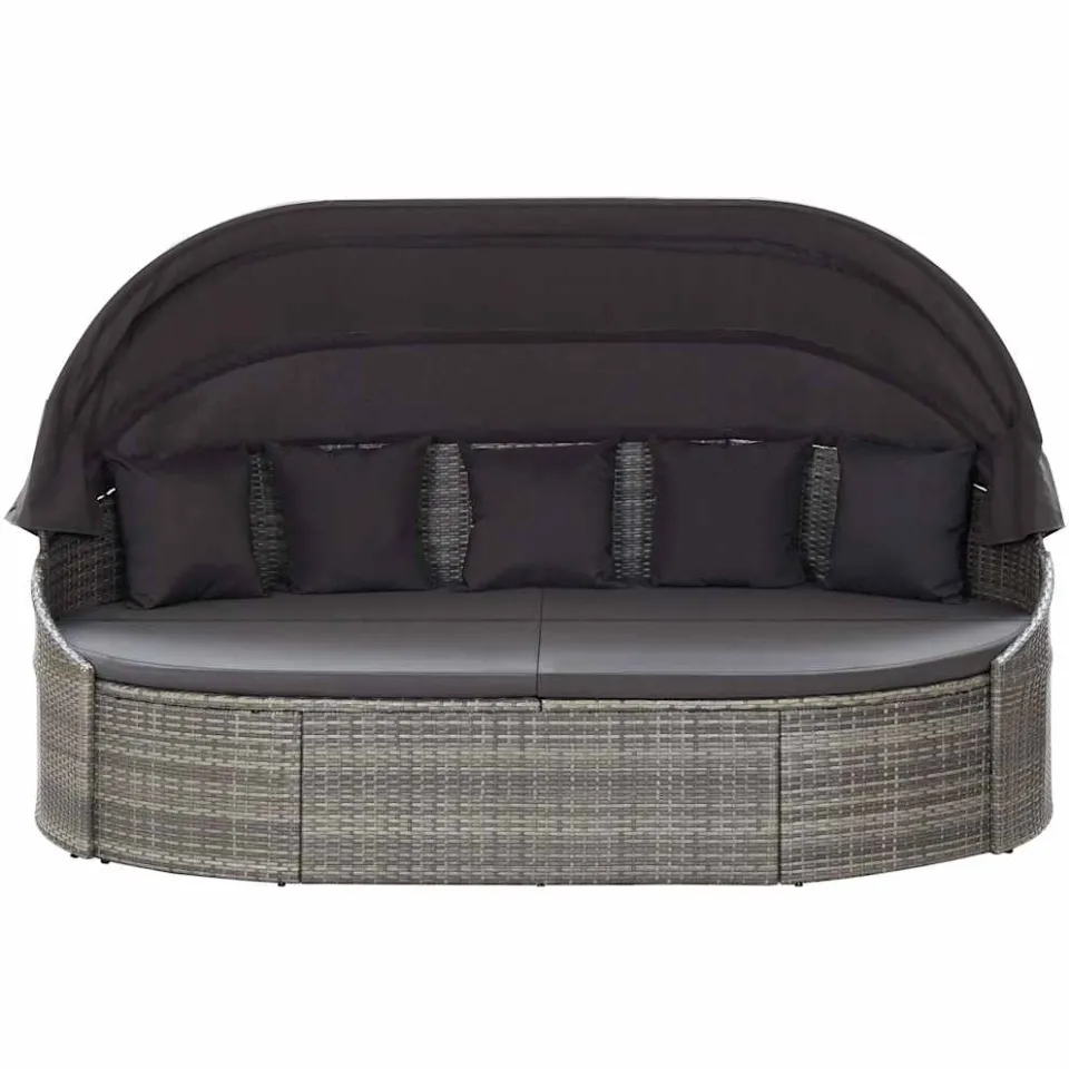 vidaXL Loungebed met luifel poly rattan grijs, foto 2