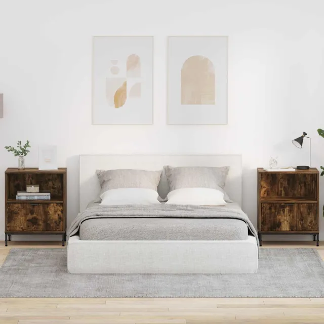 vidaXL Nachtkastje 2 st Gerookt eiken 49 x 36 x 61 cm Bewerkt hout, foto 2