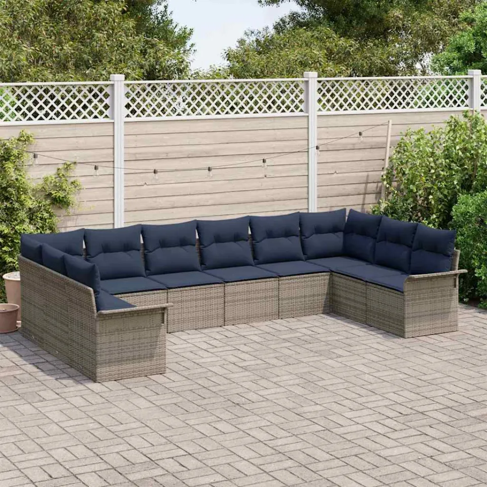 vidaXL Tuin Sofa Set 10 st Grijs poly rattan, foto 3