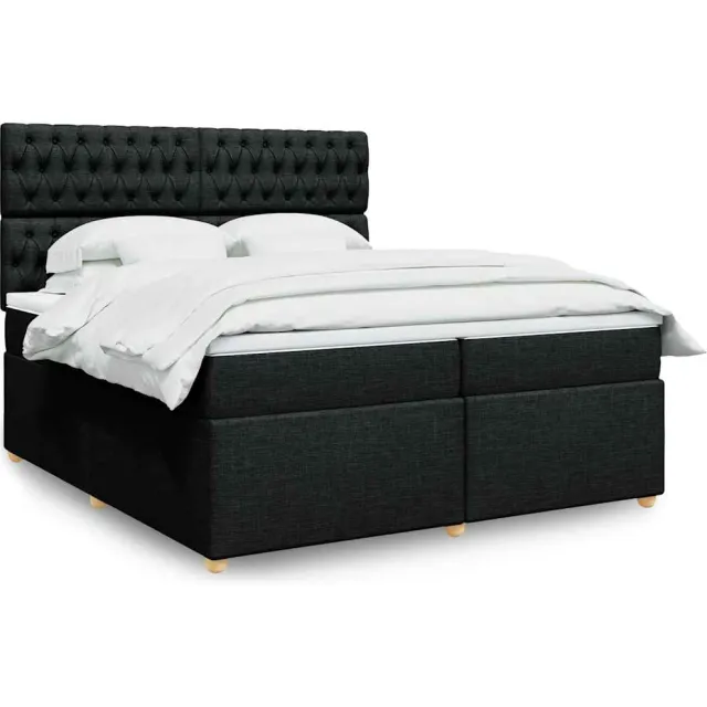 vidaXL Boxspring met matras stof zwart 200x200 cm