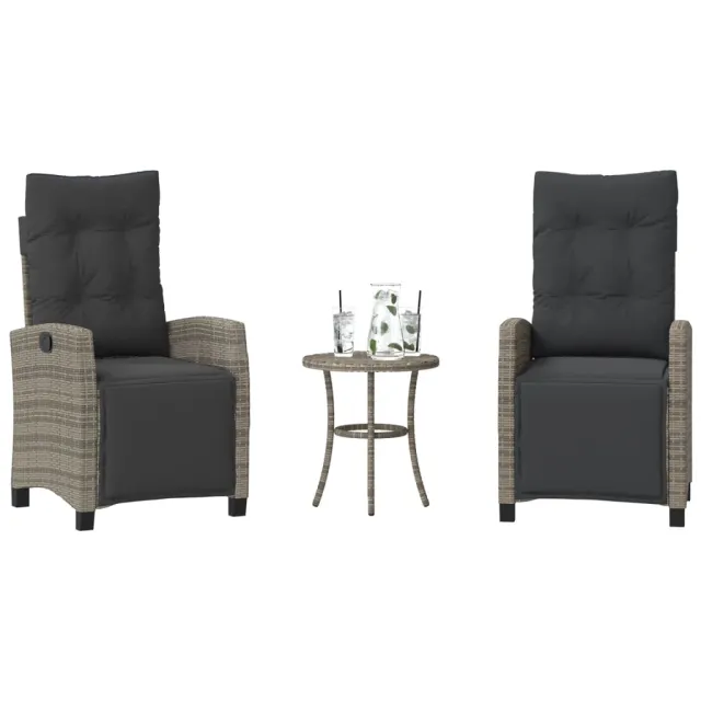 vidaXL 3-delige Bistroset met kussens poly rattan grijs