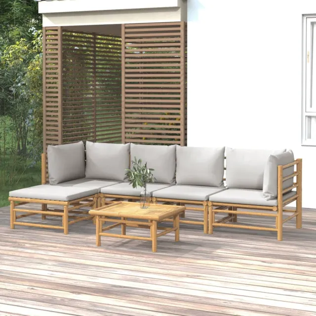 vidaXL 6-delige Loungeset met kussens bamboe lichtgrijs Bruin