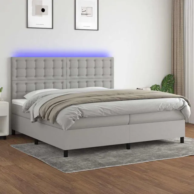 vidaXL Boxspring met matras en LED stof lichtgrijs 200x200 cm grijs