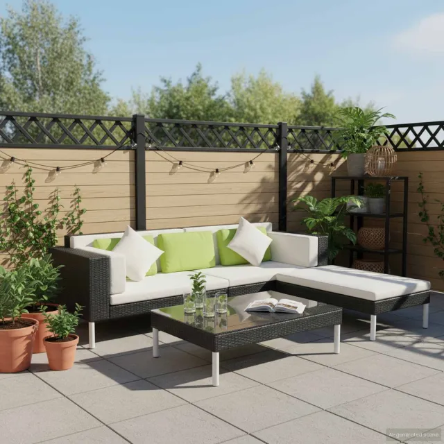 vidaXL 4-delige Loungeset met kussens poly rattan zwart, foto 2