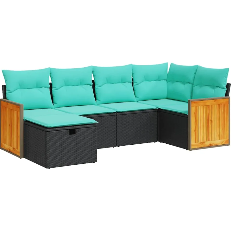 vidaXL 6-delige Loungeset met kussens poly rattan zwart, foto 3