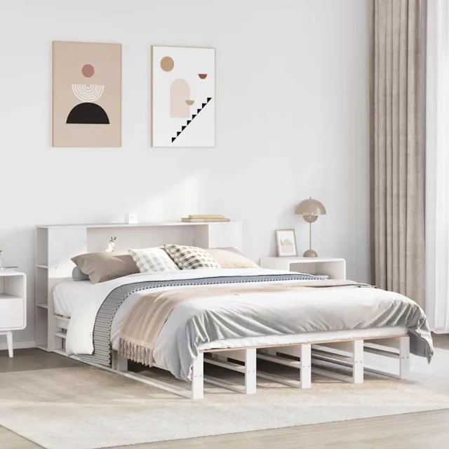 vidaXL Bed met boekenkast zonder matras massief hout wit 160x200 cm Bruin
