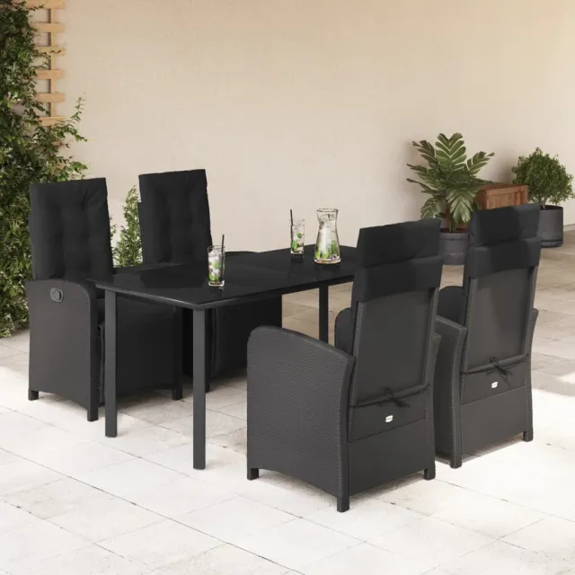 vidaXL 5-delige Tuinset met kussens poly rattan zwart