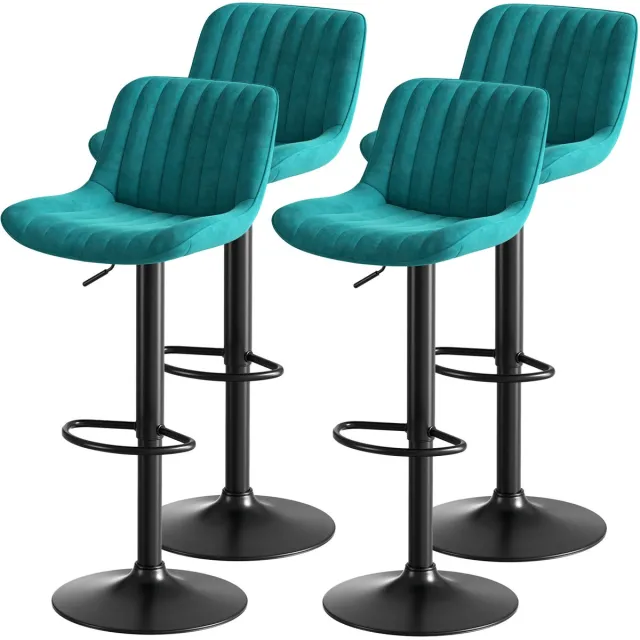 MIVRAY Barkruk 47 cm - Draaibaar En Hoogte Verstelbaar Met Rugleuning En Voetensteun - Set Van 4 Voor Keuken En Bar - Fluweel Blauw
