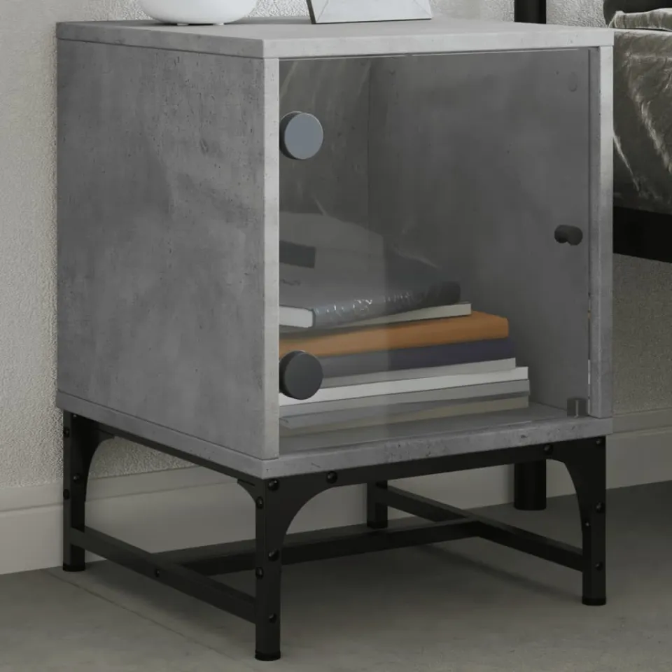 vidaXL Nachtkastjes met glazen deuren 2 st 35x37x50 cm betongrijs grijs, foto 3