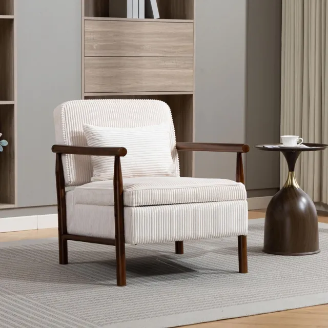 DantefHandels Moderne middeleeuwse fauteuil, houten frame, gestoffeerd met lendenkussen,Wit