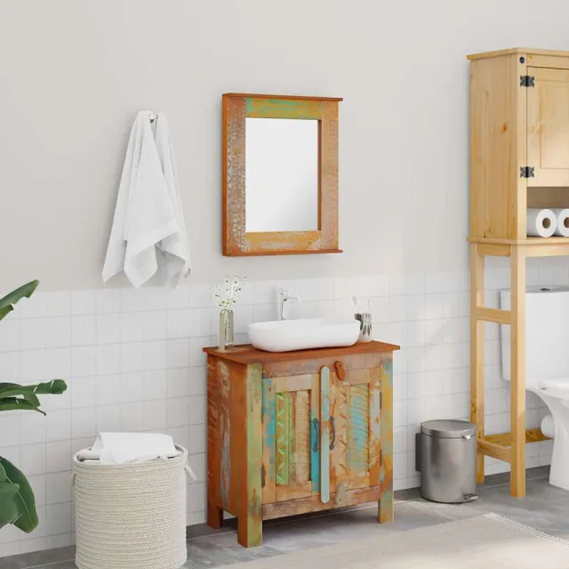vidaXL Badkamerset met kast en spiegel massief gerecycled hout Meerkleurig