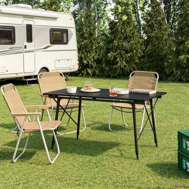 REDOM Campingtafel - In Hoogte Verstelbaar - Opvouwbaar - Voor Binnen En Buiten - Aluminium - Zwart - 120 X 68,5 Cm