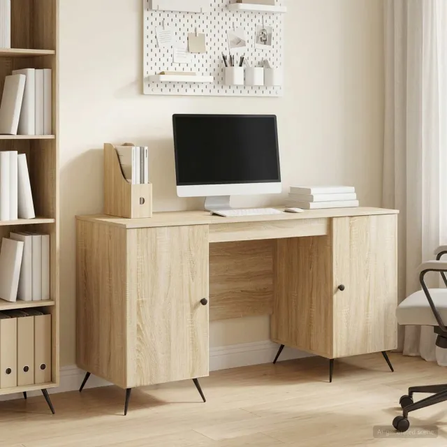 vidaXL Bureau Sonoma Eiken 142,5 x 50 x 75 cm Bewerkt hout Bruin
