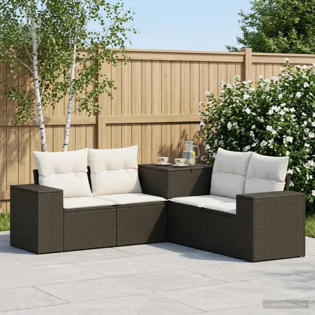 vidaXL Bankstel 5 st Zwart en Cream Wit 200 x 200 x 85 cm