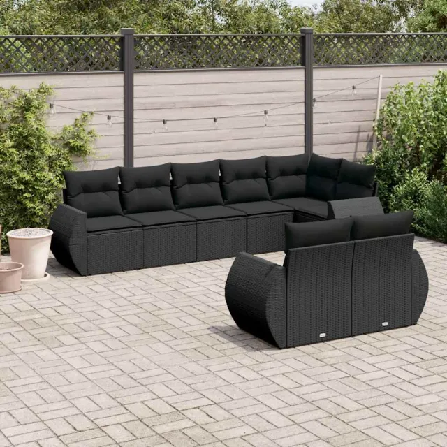 vidaXL 8-delige Loungeset met kussens poly rattan zwart, foto 2
