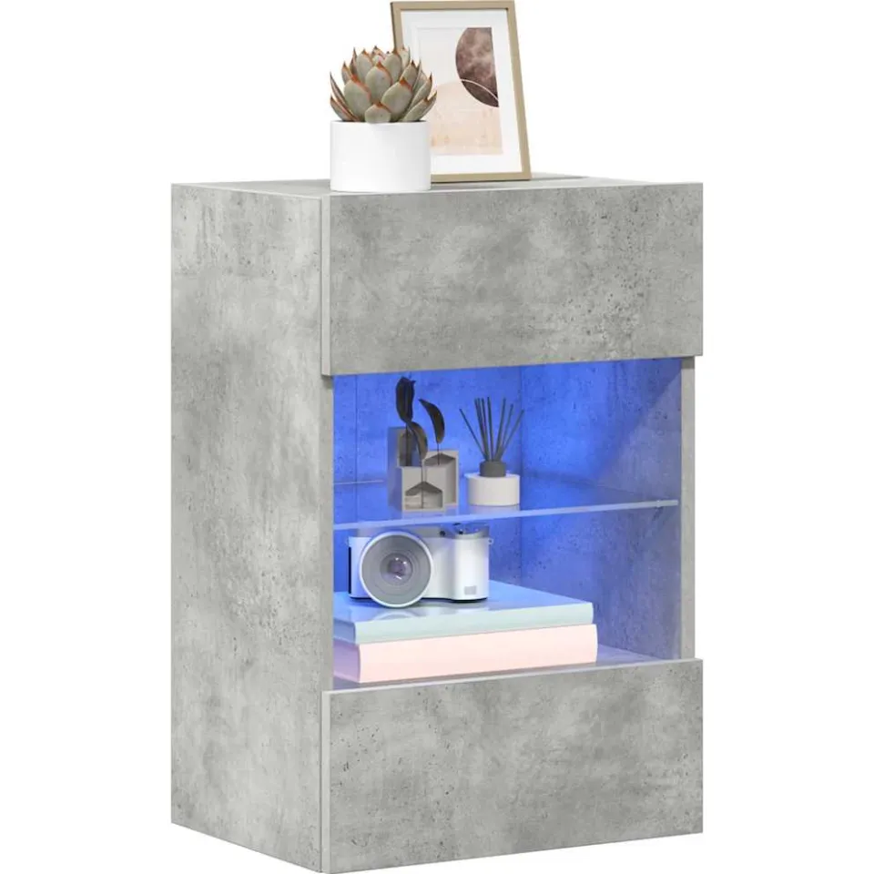 vidaXL Wandkasten met LED-verlichting voor tv 2 st 40x30x60,5 cm betongrijs