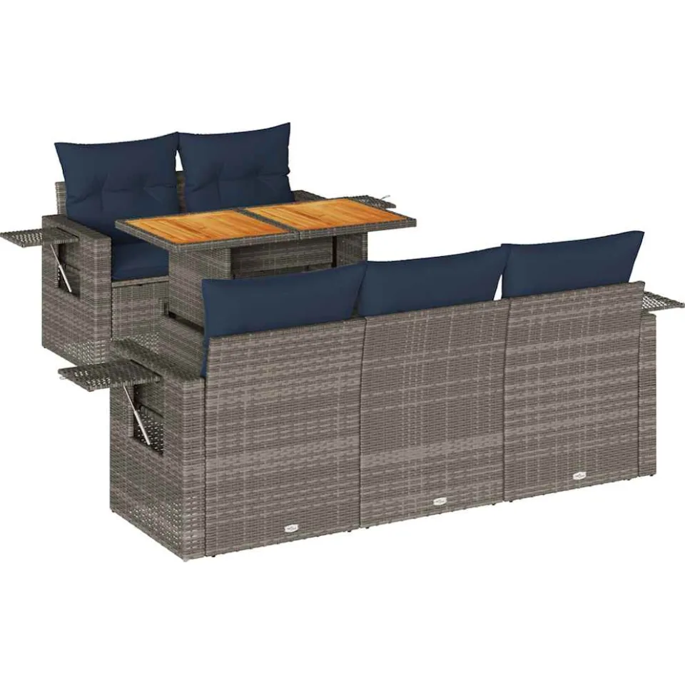 vidaXL 6-delige Loungeset met kussens poly rattan grijs, foto 3