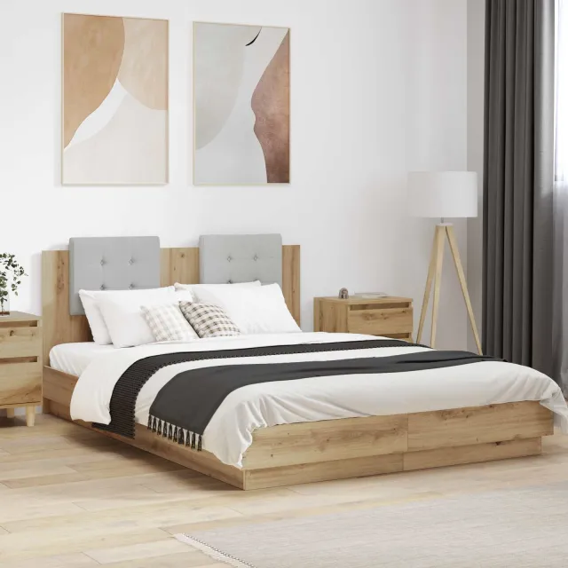 vidaXL Bedframe met Hoofdeinde Artisan Eiken 120 x 200 cm Bewerkt hout Bruin