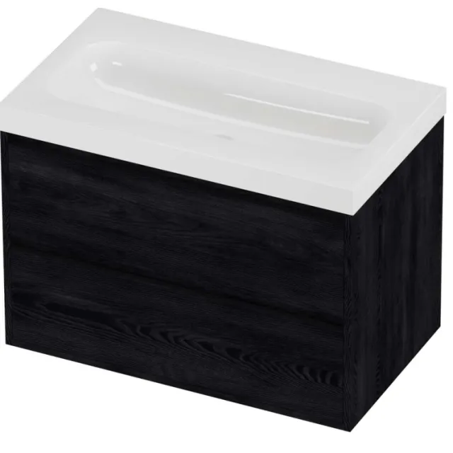 Proline Haga Badmeubelset Polystone Mezza 2 Laden 80x46x58 cm Glans Wit Black Oak