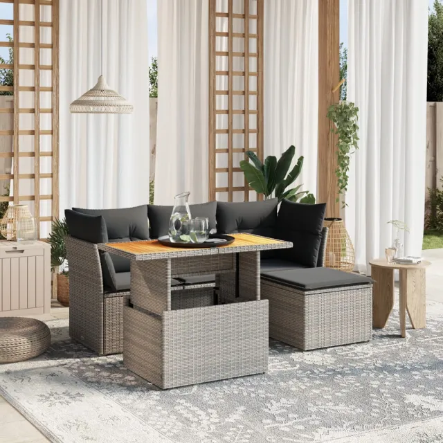 vidaXL 6-delige Loungeset met kussens poly rattan grijs, foto 2