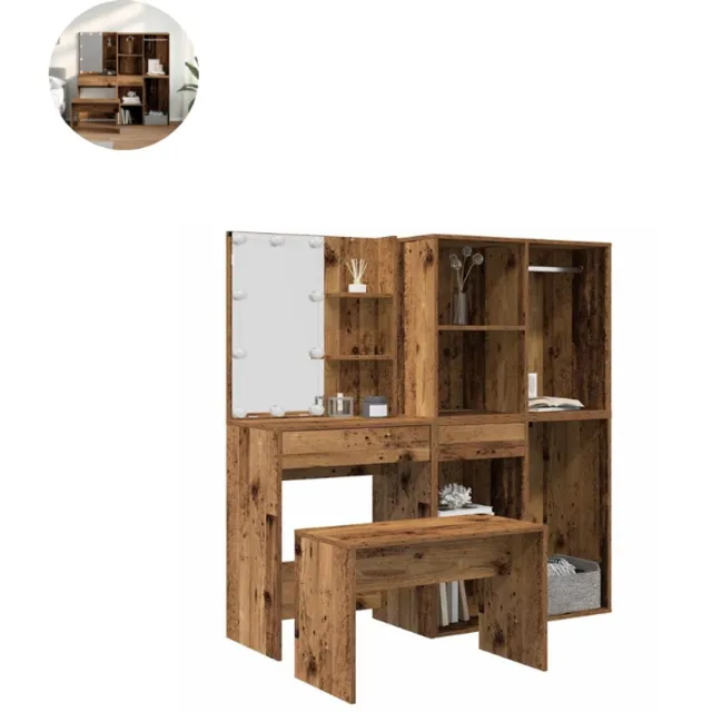 GranMaison Kaptafel met spiegel - Make up tafel - Make up - Toilettafel - Met lades - Oud Hout