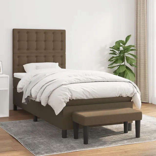 vidaXL Boxspring met matras stof donkerbruin 90x190 cm bruin