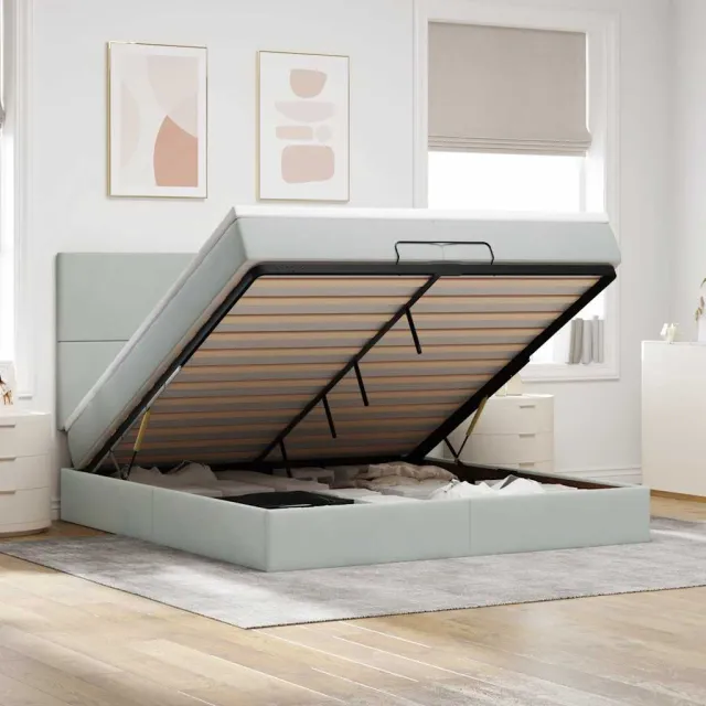 vidaXL Ottoman bed met matrassen 200x200cm fluweel lichtgrijs grijs
