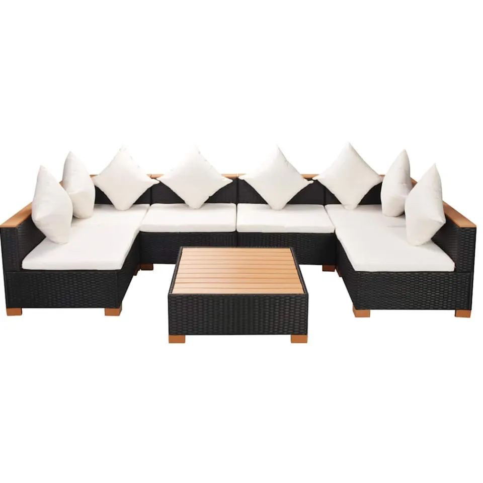 vidaXL 7-delige Loungeset met kussens poly rattan zwart, foto 3