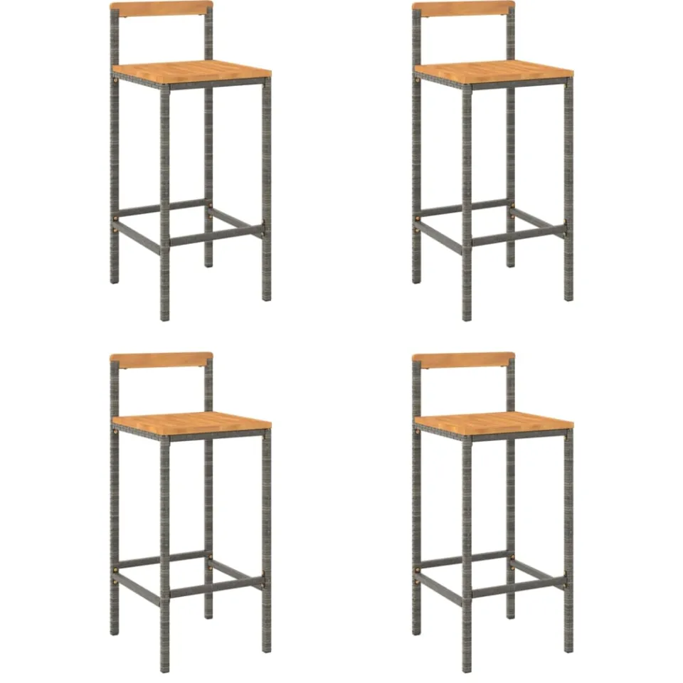 vidaXL Barkrukken 4 st poly rattan en massief acaciahout grijs, foto 3
